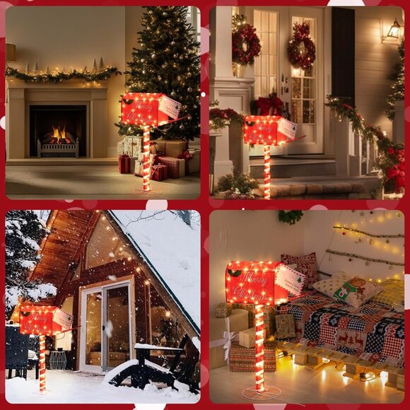 New 34Inch Red Lighted Tinsel Santa's Mailbox for Yard Decor - Picture 3 of 5